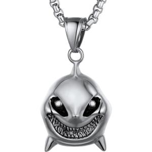 U7 Stainless Steel Shark Necklaces,18K Gold Plated Dolphin/Swordfish/Shark Pendant Necklace,Punk Mens Jewelry(6.Shark Head- Steel)