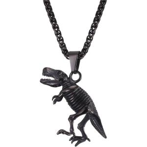 U7 Stainless Steel Shark Necklaces,18K Gold Plated Dolphin/Swordfish/Shark Pendant Necklace,Punk Mens Jewelry(7.Dinosaur-Black)