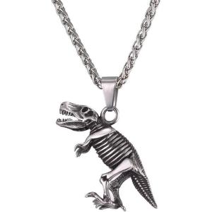 U7 Stainless Steel Shark Necklaces,18K Gold Plated Dolphin/Swordfish/Shark Pendant Necklace,Punk Mens Jewelry(7.Dinosaur-Steel)