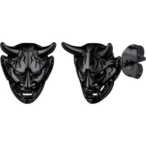 U7 Stainless Steel/Black/18K Gold Plated Personalized Gothic Skull Studs Earrings, Snake Stud Earrings, Goat Devil Earrings, Wolf Earrings Halloween Earrings for Men Women(04 Devil Horn-Black)