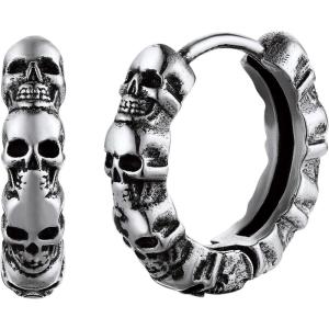 U7 Stainless Steel/Black/18K Gold Plated Personalized Gothic Skull Studs Earrings, Snake Stud Earrings, Goat Devil Earrings, Wolf Earrings Halloween Earrings for Men Women(01 Skull Hoop-Stainless)