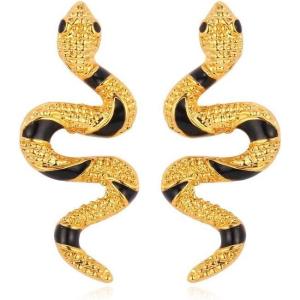 U7 Stainless Steel/Black/18K Gold Plated Personalized Gothic Skull Studs Earrings, Snake Stud Earrings, Goat Devil Earrings, Wolf Earrings Halloween Earrings for Men Women(02 Snake-Gold)