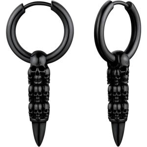 U7 Stainless Steel/Black/18K Gold Plated Personalized Gothic Skull Studs Earrings, Snake Stud Earrings, Goat Devil Earrings, Wolf Earrings Halloween Earrings for Men Women(06 Bullet Skull-Black)