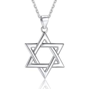 U7 Star of David Necklace for Men Women Gold/Stainless Steel Hexagon Pendant with Cross/Ruby Stone/Classic Jewish Isael Necklaces, Length 22″ 24″ 26″(07-David Star Sterling Silver)