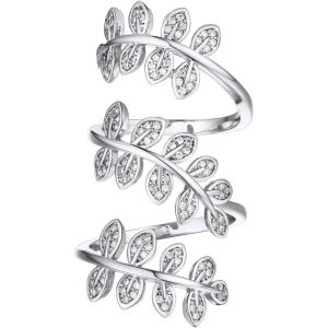 U7 Statement Rings for Women,Adjustable Leaf/Octopus/Snake Rings,Dainty Cocktail Party Jewelry(2.Silver (Leaf))