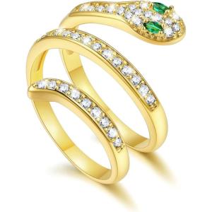 U7 Statement Rings for Women,Adjustable Leaf/Octopus/Snake Rings,Dainty Cocktail Party Jewelry(3.Gold (CZ Snake-Long))