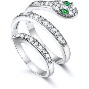 U7 Statement Rings for Women,Adjustable Leaf/Octopus/Snake Rings,Dainty Cocktail Party Jewelry(3.Silver (CZ Snake-Short))