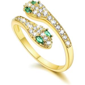 U7 Statement Rings for Women,Adjustable Leaf/Octopus/Snake Rings,Dainty Cocktail Party Jewelry(4.Gold (CZ Snake-Long))