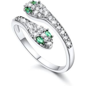 U7 Statement Rings for Women,Adjustable Leaf/Octopus/Snake Rings,Dainty Cocktail Party Jewelry(4.Silver (CZ Snake-Short))