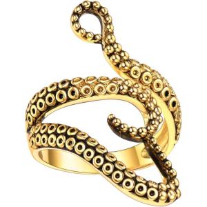 U7 Statement Rings for Women,Adjustable Leaf/Octopus/Snake Rings,Dainty Cocktail Party Jewelry(5.Gold(Octopus ))