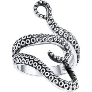 U7 Statement Rings for Women,Adjustable Leaf/Octopus/Snake Rings,Dainty Cocktail Party Jewelry(6.Silver(Octopus ))