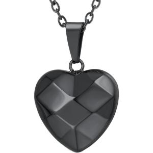 U7 Tiny Heart Necklace for Women, Stainless Steel 18K Gold/Black/Rose Gold Plated Link Chain Dainty Love Hearts Pendant Necklaces(3D Heart black)