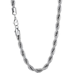 U7 Twisted Rope Chain, Figaro Chain, Men Stainless Steel Necklace and Bracelet Set, 3mm 5mm 6mm 9mm Black Gold Silver Chains Necklaces for Men Women 16″-30″(a. 9mm Silver)