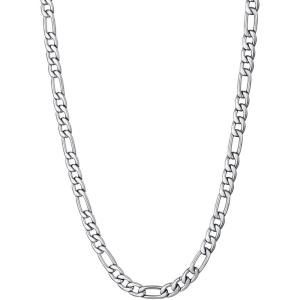 U7 Twisted Rope Chain, Figaro Chain, Men Stainless Steel Necklace and Bracelet Set, 3mm 5mm 6mm 9mm Black Gold Silver Chains Necklaces for Men Women 16″-30″(c. 5mm Silver)