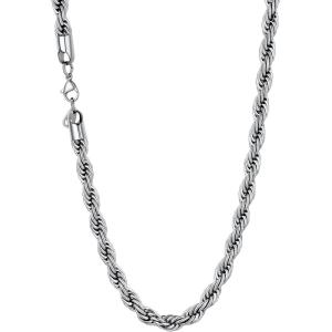 U7 Twisted Rope Chain, Figaro Chain, Men Stainless Steel Necklace and Bracelet Set, 3mm 5mm 6mm 9mm Black Gold Silver Chains Necklaces for Men Women 16″-30″(b. 6mm Silver)