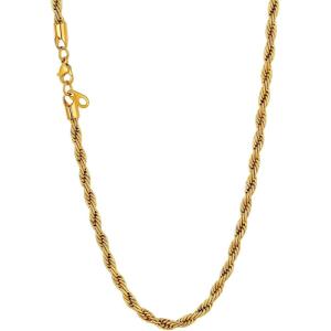 U7 Twisted Rope Chain, Figaro Chain, Men Stainless Steel Necklace and Bracelet Set, 3mm 5mm 6mm 9mm Black Gold Silver Chains Necklaces for Men Women 16″-30″(d. 3mm Gold)