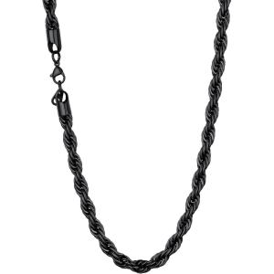 U7 Twisted Rope Chain, Figaro Chain, Men Stainless Steel Necklace and Bracelet Set, 3mm 5mm 6mm 9mm Black Gold Silver Chains Necklaces for Men Women 16″-30″(b. 6mm Black)