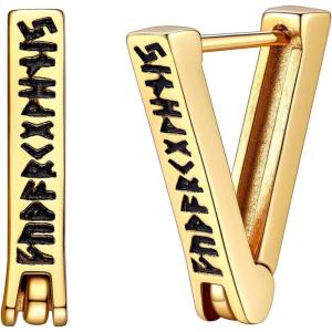 U7 Viking Hoop Earring for Men Stainless Steel/Black/Gold Huggie Hoops Earrings, Norse Viking Runes Hoop/Hexagon/Triangle Punk Jewelry Hypoallergenic Gift for Men Women(03.Gold-Triangle)
