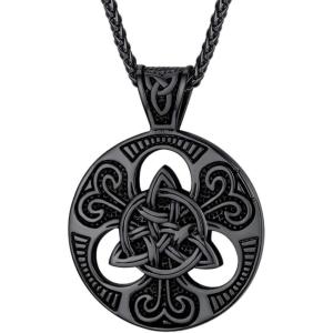 U7 Viking Pendant Necklace Stainless Steel/18K Gold Plated Celtic Thor’s Hammer Pendant Necklaces Viking Jewelry Gift for Men(3.Magic triquetra-black)