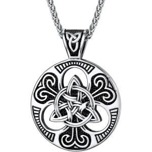 U7 Viking Pendant Necklace Stainless Steel/18K Gold Plated Celtic Thor’s Hammer Pendant Necklaces Viking Jewelry Gift for Men(3.Magic triquetra-stainless)