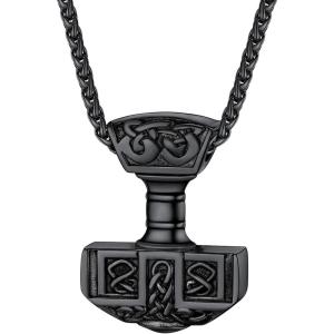 U7 Viking Pendant Necklace Stainless Steel/18K Gold Plated Celtic Thor’s Hammer Pendant Necklaces Viking Jewelry Gift for Men(4.Thor’s hammer-black)