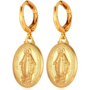 U7 Wome Ear Fashion Jewelry 18K Gold Plated Virgin Mary Drop Earrings