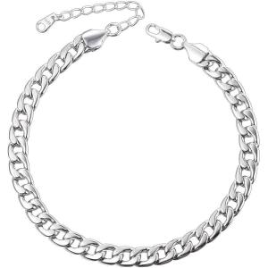 U7 Women Girls Barefoot Jewelry 18K Gold or Rose Gold Stainless Steel Heart/Rope/Figaro/Cuban Chain Anklet Foot Bracelet, 25-30 CM Long(01.Platinum)