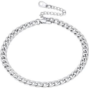 U7 Women Girls Barefoot Jewelry 18K Gold or Rose Gold Stainless Steel Heart/Rope/Figaro/Cuban Chain Anklet Foot Bracelet, 25-30 CM Long(02. Stainless steel-5mm curb chain)