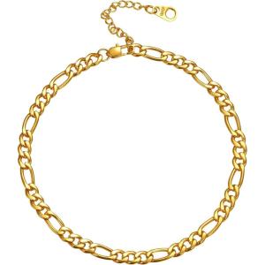 U7 Women Girls Barefoot Jewelry 18K Gold or Rose Gold Stainless Steel Heart/Rope/Figaro/Cuban Chain Anklet Foot Bracelet, 25-30 CM Long(03. Gold plated-5mm figaro chain)