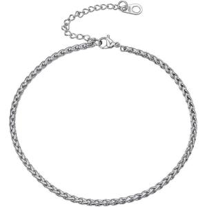 U7 Women Girls Barefoot Jewelry 18K Gold or Rose Gold Stainless Steel Heart/Rope/Figaro/Cuban Chain Anklet Foot Bracelet, 25-30 CM Long(05.Stainless steel-3mm wheat chain)