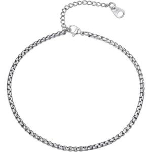 U7 Women Girls Barefoot Jewelry 18K Gold or Rose Gold Stainless Steel Heart/Rope/Figaro/Cuban Chain Anklet Foot Bracelet, 25-30 CM Long(06.Stainless-3mm box chain)