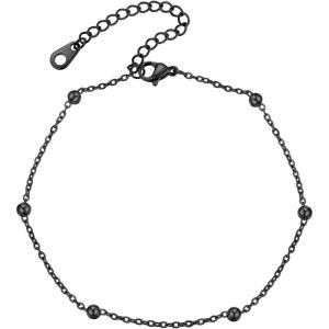 U7 Women Girls Barefoot Jewelry 18K Gold or Rose Gold Stainless Steel Heart/Rope/Figaro/Cuban Chain Anklet Foot Bracelet, 25-30 CM Long(10.Black- bead)