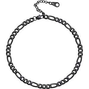 U7 Women Girls Barefoot Jewelry 18K Gold or Rose Gold Stainless Steel Heart/Rope/Figaro/Cuban Chain Anklet Foot Bracelet, 25-30 CM Long(10.black-5mm figaro chain)