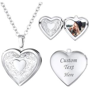 U7 Women Locket Necklace Platinum 14K Gold Photo Lockets that Hold Picture,Chain 20 Inch Personalized Gift Custom Love Heart Image Necklaces(01# (Hot!)Platinum Heart)