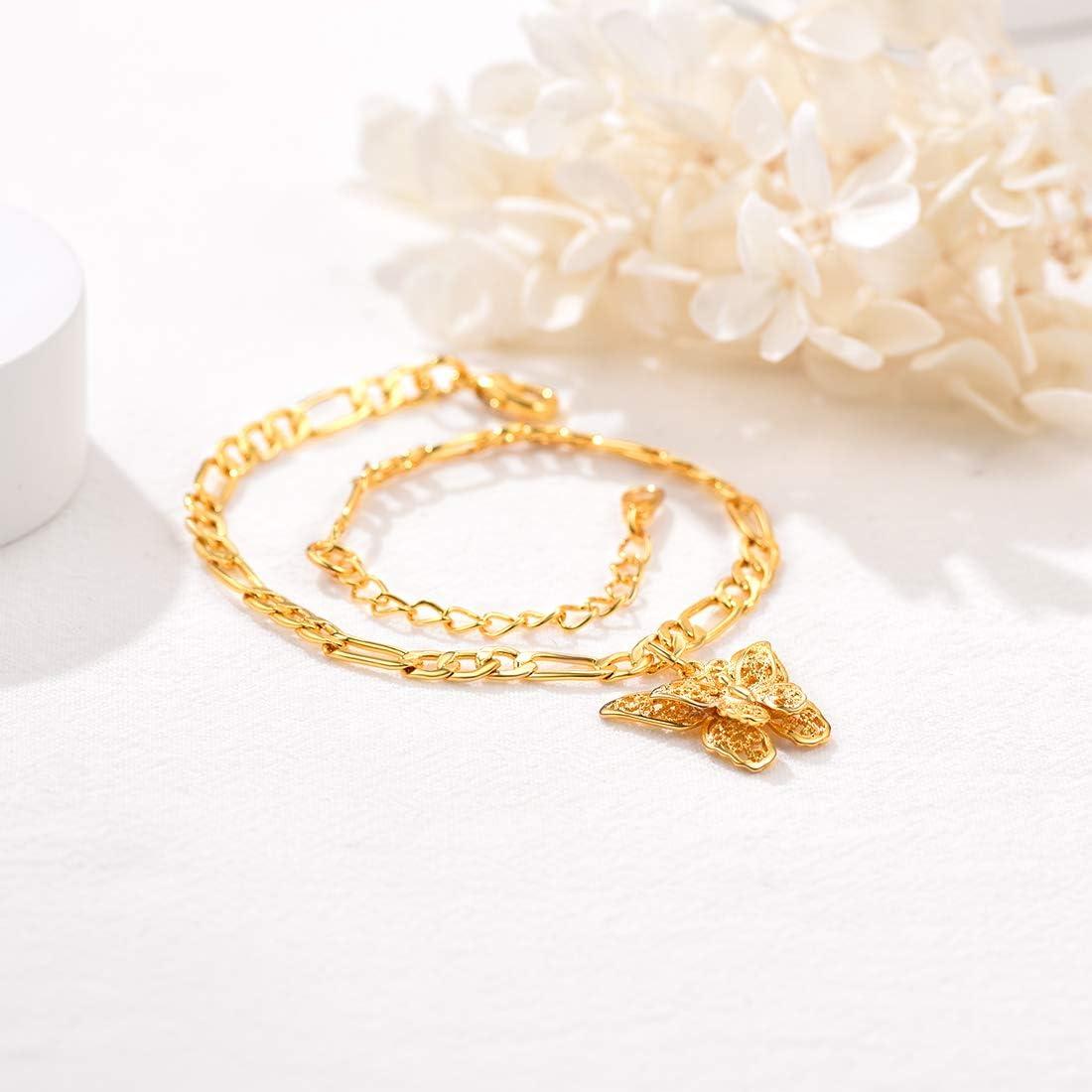 imageU7 Butterfly Anklets for Women Dainty Figaro Ankle Chain Bracelet for Teen Grils Summer Beach Foot Chain Jewelry