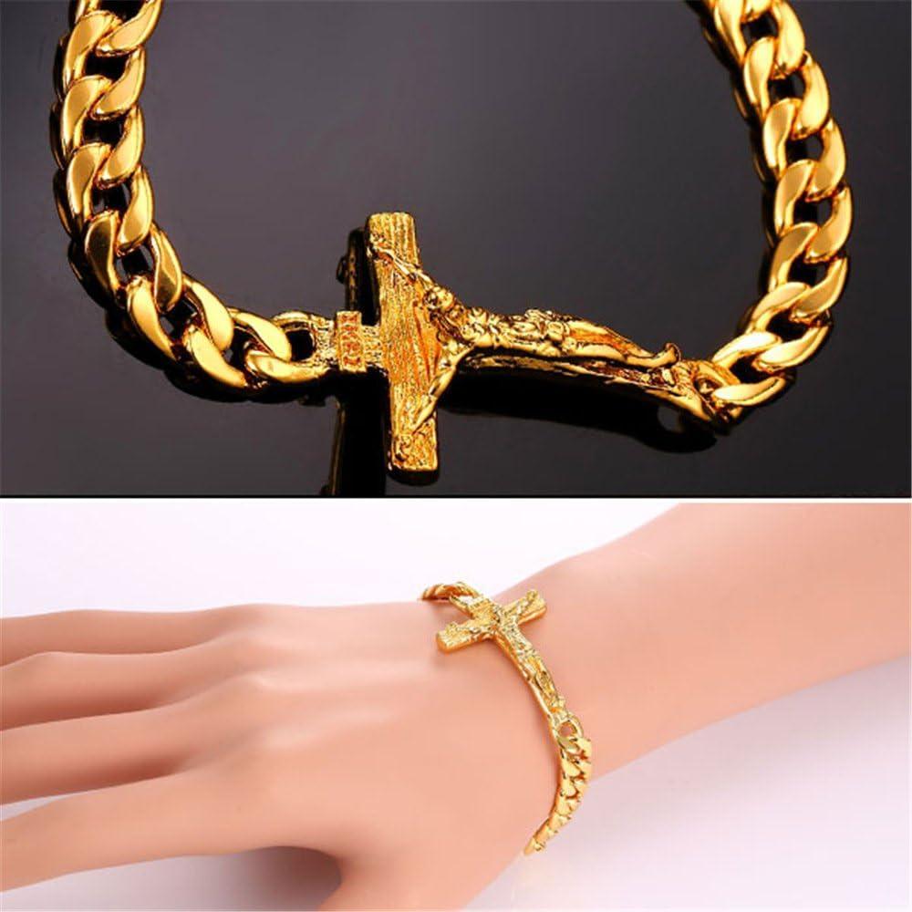 imageU7 Cross Link Bracelet Stainless Steel 18K Gold Plated Christian Bracelet for Men Women