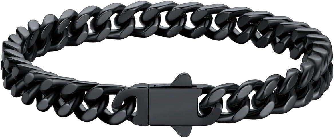 imageU7 Cuban Link Bracelets for Men Stainless Steel Wrist Bracelet Silver Black Gold Cuban Hand Chain Bracelet for Mens Women 57912mm Width 75839 Inch Length Classic Jewelry with Box Packed90 Inches