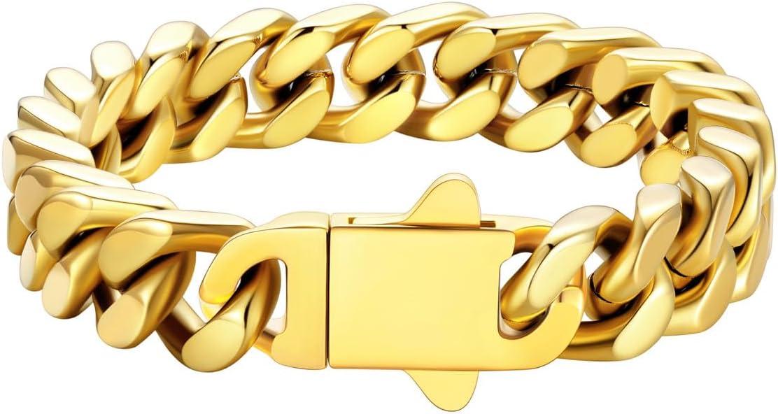 imageU7 Cuban Link Bracelets for Men Stainless Steel Wrist Bracelet Silver Black Gold Cuban Hand Chain Bracelet for Mens Women 57912mm Width 75839 Inch Length Classic Jewelry with Box Packed90 Inches