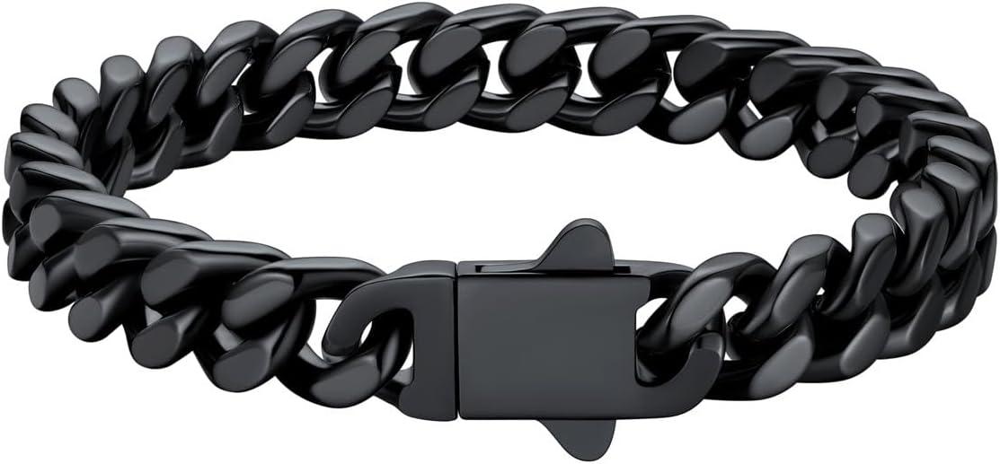 imageU7 Cuban Link Bracelets for Men Stainless Steel Wrist Bracelet Silver Black Gold Cuban Hand Chain Bracelet for Mens Women 57912mm Width 75839 Inch Length Classic Jewelry with Box Packed75 Inches