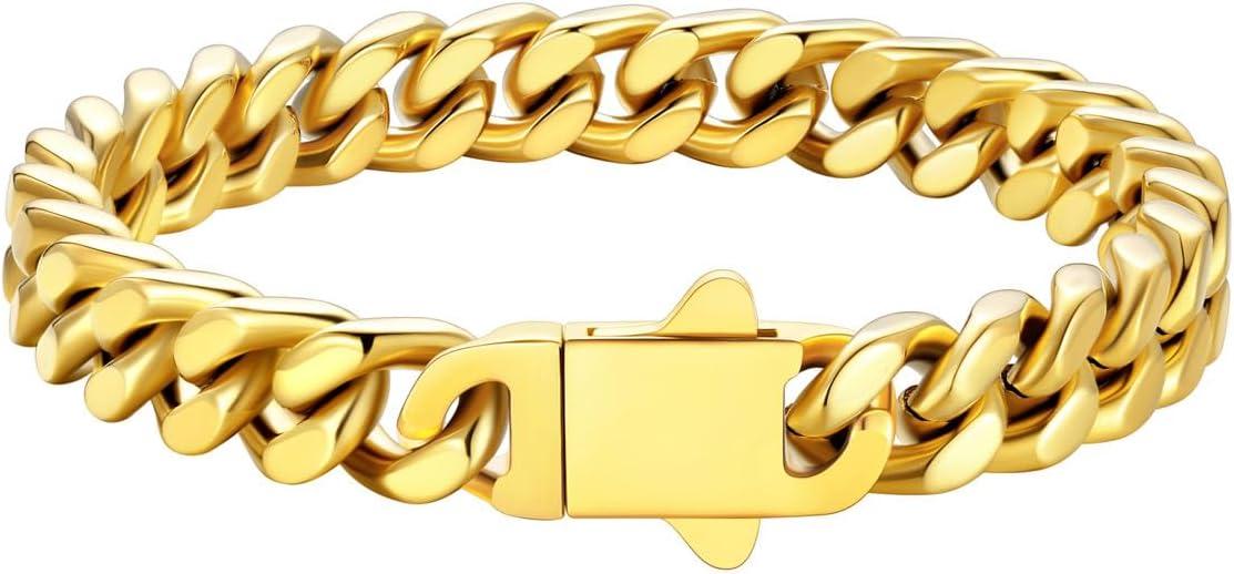 imageU7 Cuban Link Bracelets for Men Stainless Steel Wrist Bracelet Silver Black Gold Cuban Hand Chain Bracelet for Mens Women 57912mm Width 75839 Inch Length Classic Jewelry with Box Packed75 Inches