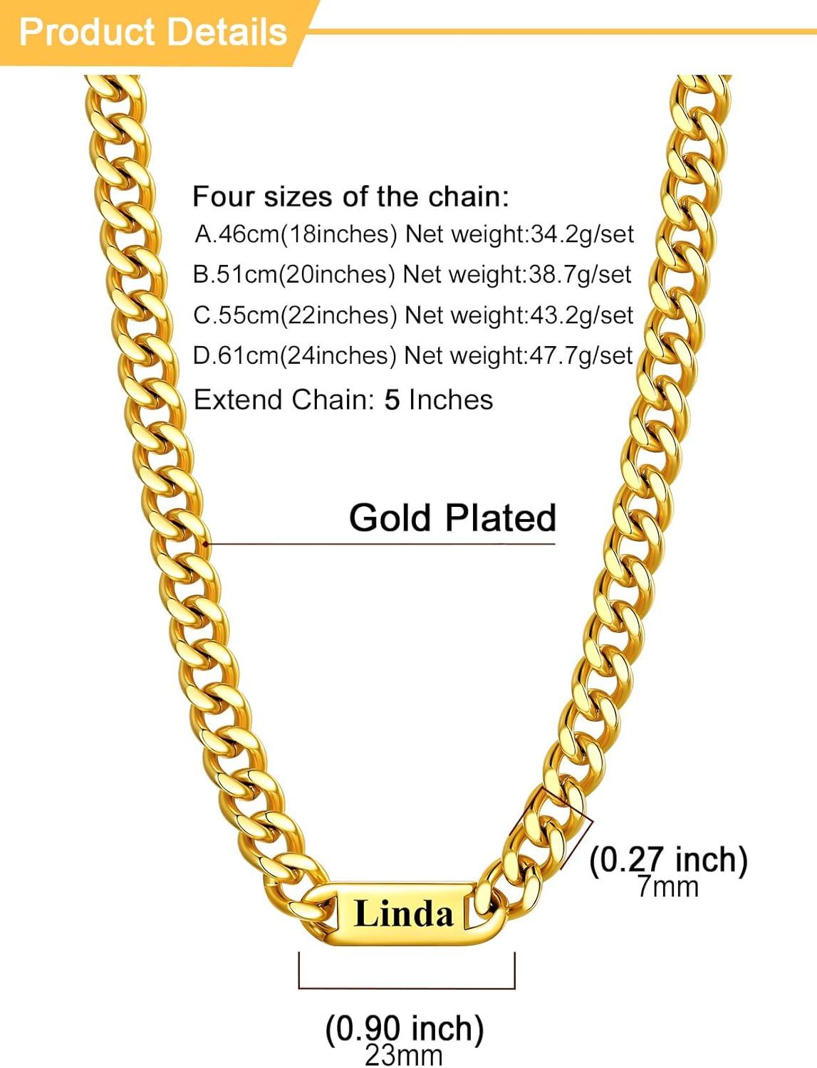 imageU7 Cuban Link Chain Custom Name Necklace for Men Stainless SteelBlackGold Plated Men Necklaces with 16 Names Engraved 57 mm Width 18202224 Inches Length Thick Hip Hop Family Chains Jewelryc 7mm Gold