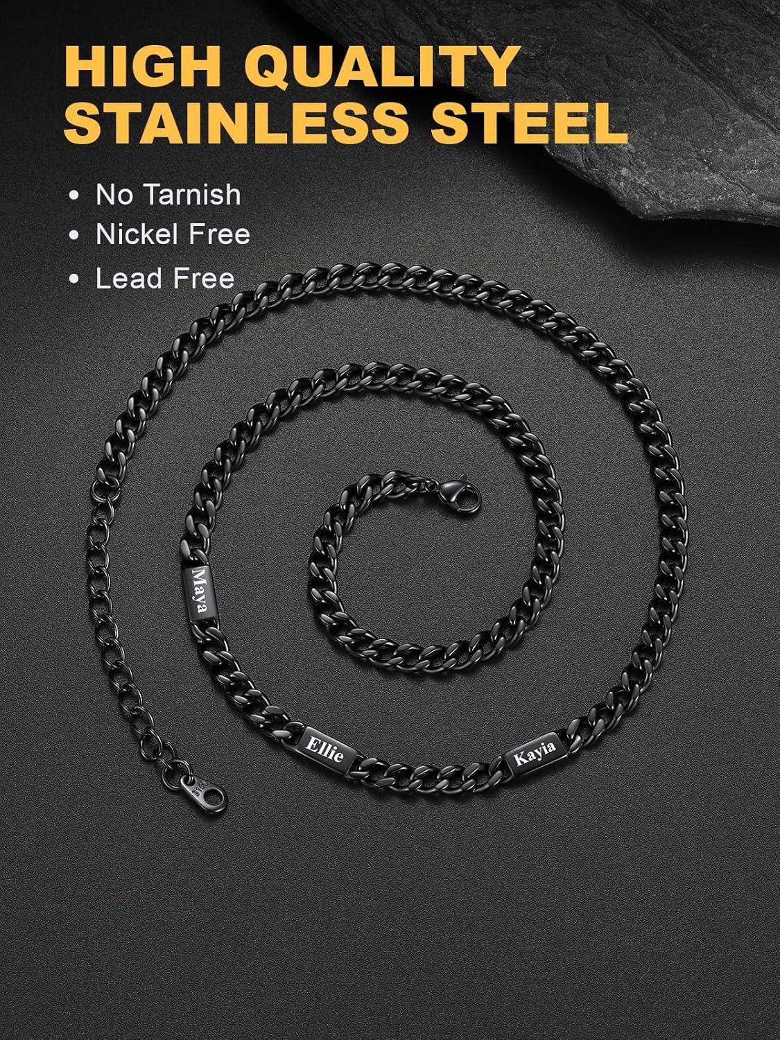 imageU7 Cuban Link Chain Custom Name Necklace for Men Stainless SteelBlackGold Plated Men Necklaces with 16 Names Engraved 57 mm Width 18202224 Inches Length Thick Hip Hop Family Chains Jewelryb 5mm Black