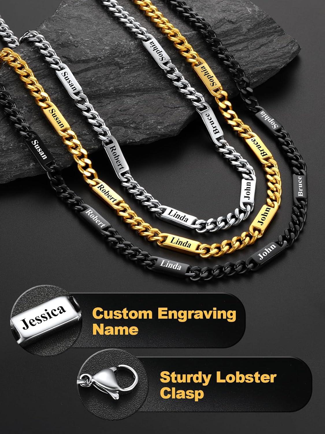 imageU7 Cuban Link Chain Custom Name Necklace for Men Stainless SteelBlackGold Plated Men Necklaces with 16 Names Engraved 57 mm Width 18202224 Inches Length Thick Hip Hop Family Chains Jewelrya 7mm Steel