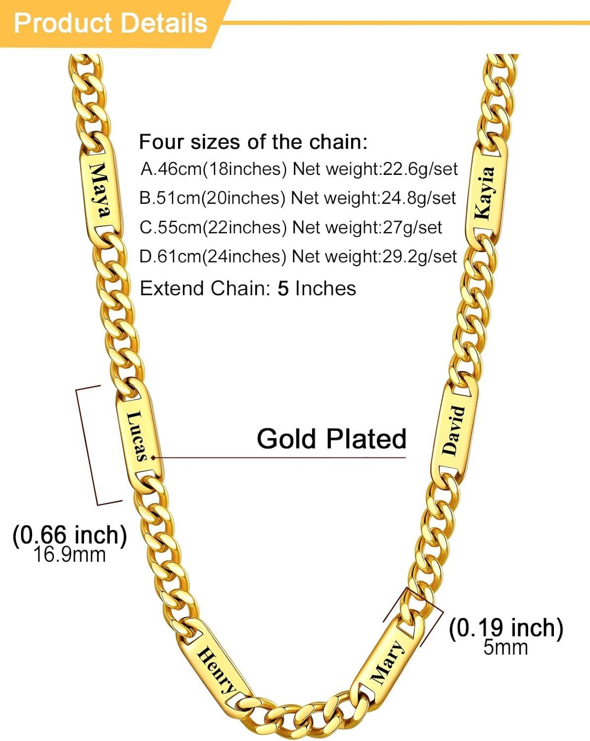 imageU7 Cuban Link Chain Custom Name Necklace for Men Stainless SteelBlackGold Plated Men Necklaces with 16 Names Engraved 57 mm Width 18202224 Inches Length Thick Hip Hop Family Chains Jewelryc 5mm Gold