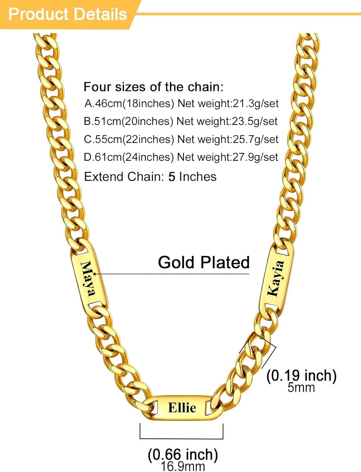 imageU7 Cuban Link Chain Custom Name Necklace for Men Stainless SteelBlackGold Plated Men Necklaces with 16 Names Engraved 57 mm Width 18202224 Inches Length Thick Hip Hop Family Chains Jewelryc 5mm Gold