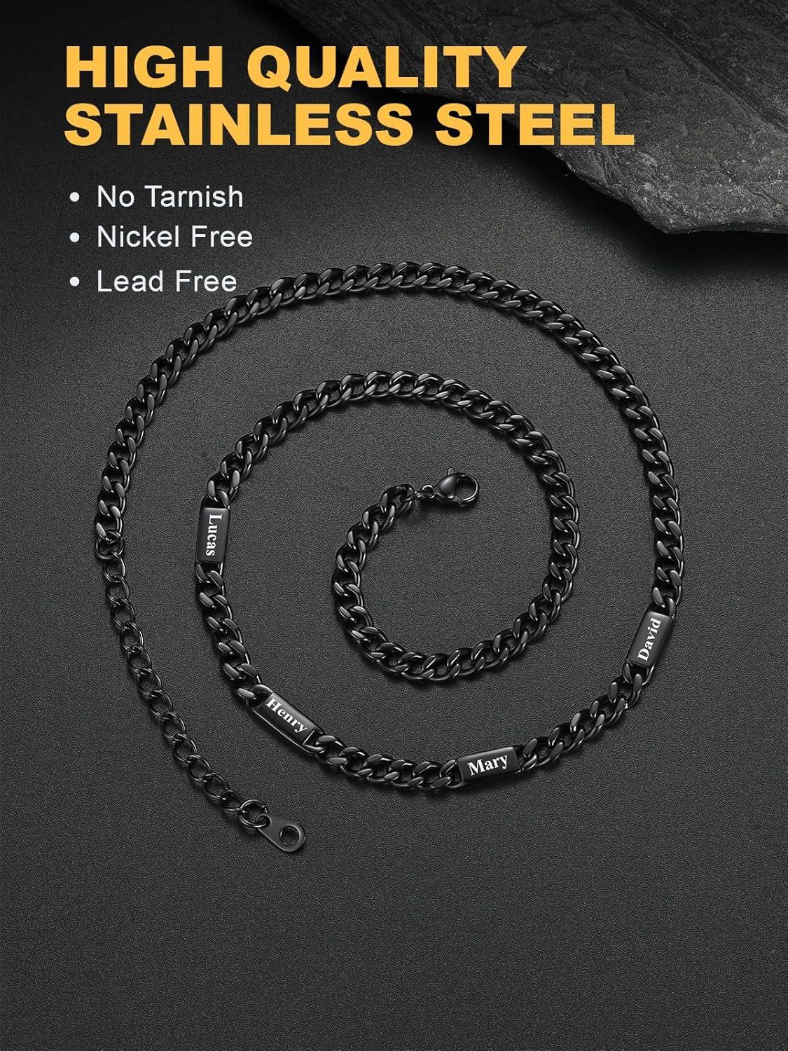 imageU7 Cuban Link Chain Custom Name Necklace for Men Stainless SteelBlackGold Plated Men Necklaces with 16 Names Engraved 57 mm Width 18202224 Inches Length Thick Hip Hop Family Chains Jewelryb 5mm Black