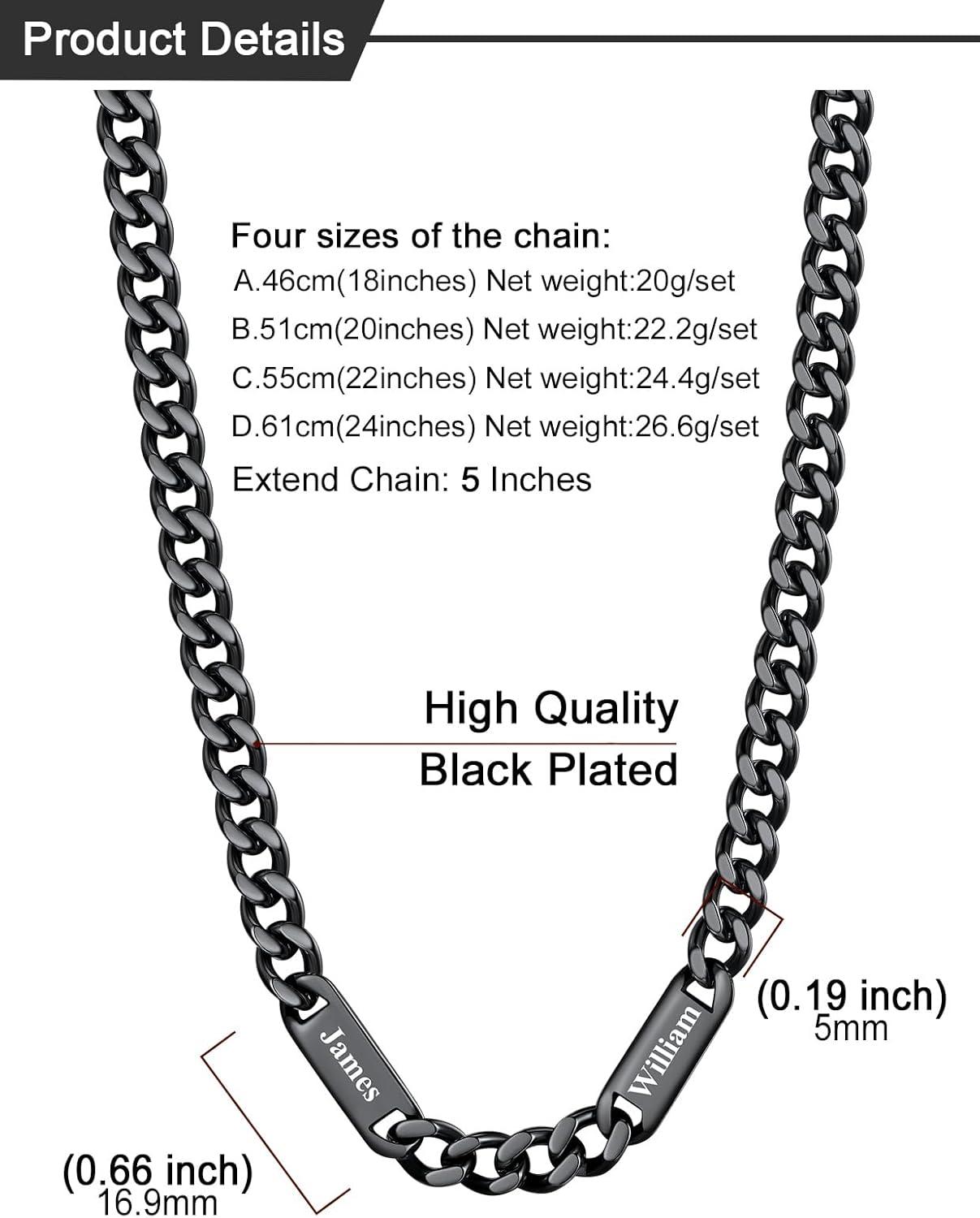 imageU7 Cuban Link Chain Custom Name Necklace for Men Stainless SteelBlackGold Plated Men Necklaces with 16 Names Engraved 57 mm Width 18202224 Inches Length Thick Hip Hop Family Chains Jewelryb 5mm Black