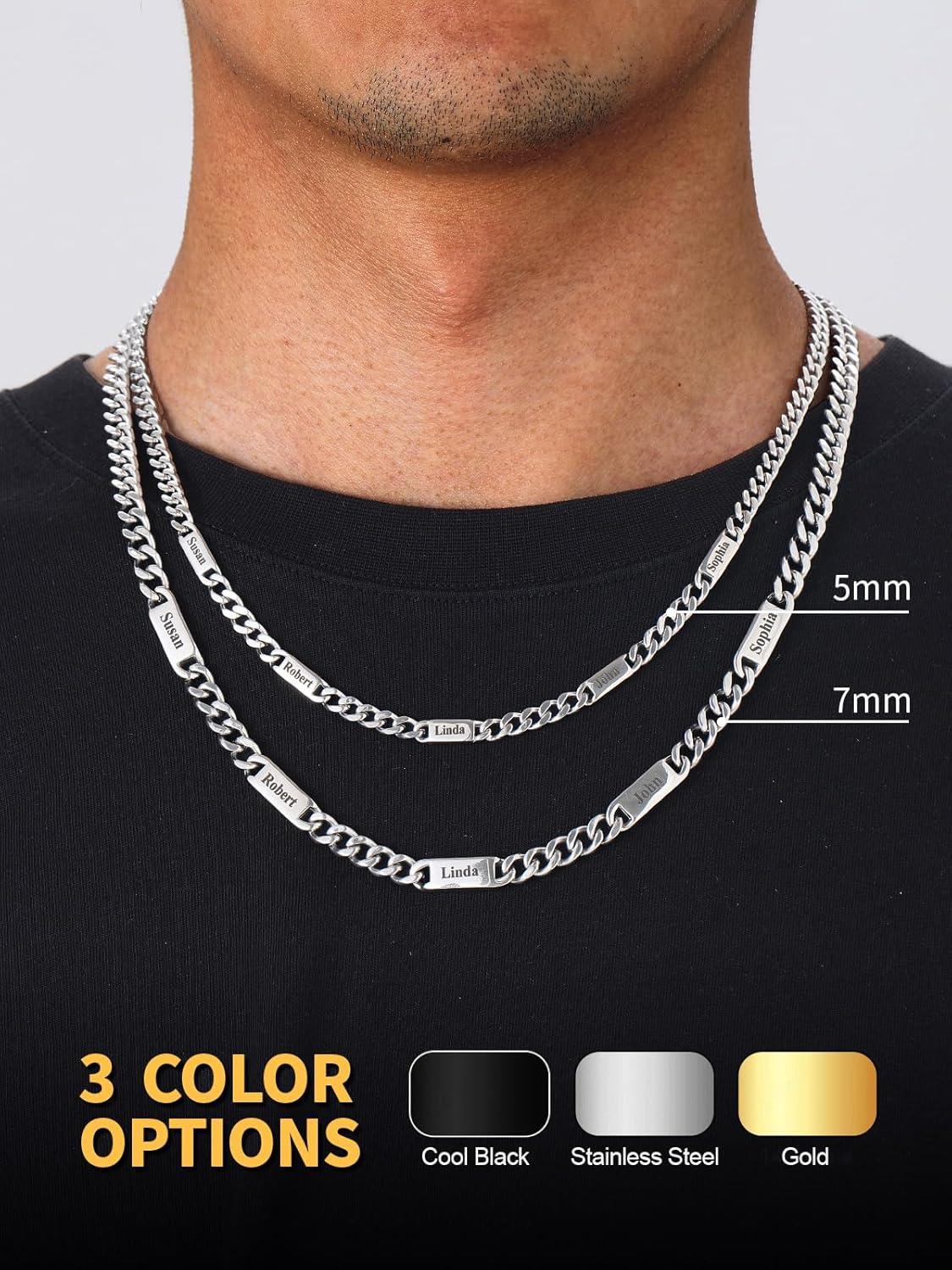 imageU7 Cuban Link Chain Custom Name Necklace for Men Stainless SteelBlackGold Plated Men Necklaces with 16 Names Engraved 57 mm Width 18202224 Inches Length Thick Hip Hop Family Chains Jewelrya 5mm Steel
