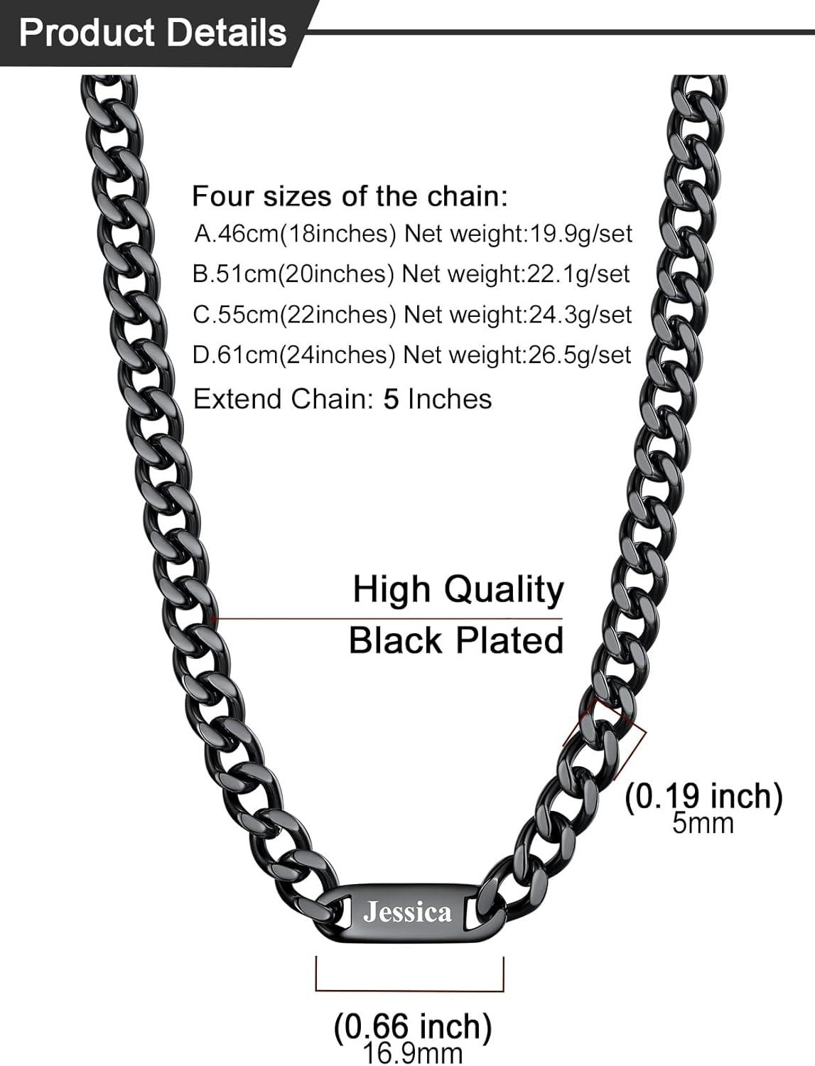 imageU7 Cuban Link Chain Custom Name Necklace for Men Stainless SteelBlackGold Plated Men Necklaces with 16 Names Engraved 57 mm Width 18202224 Inches Length Thick Hip Hop Family Chains Jewelryb 5mm Black