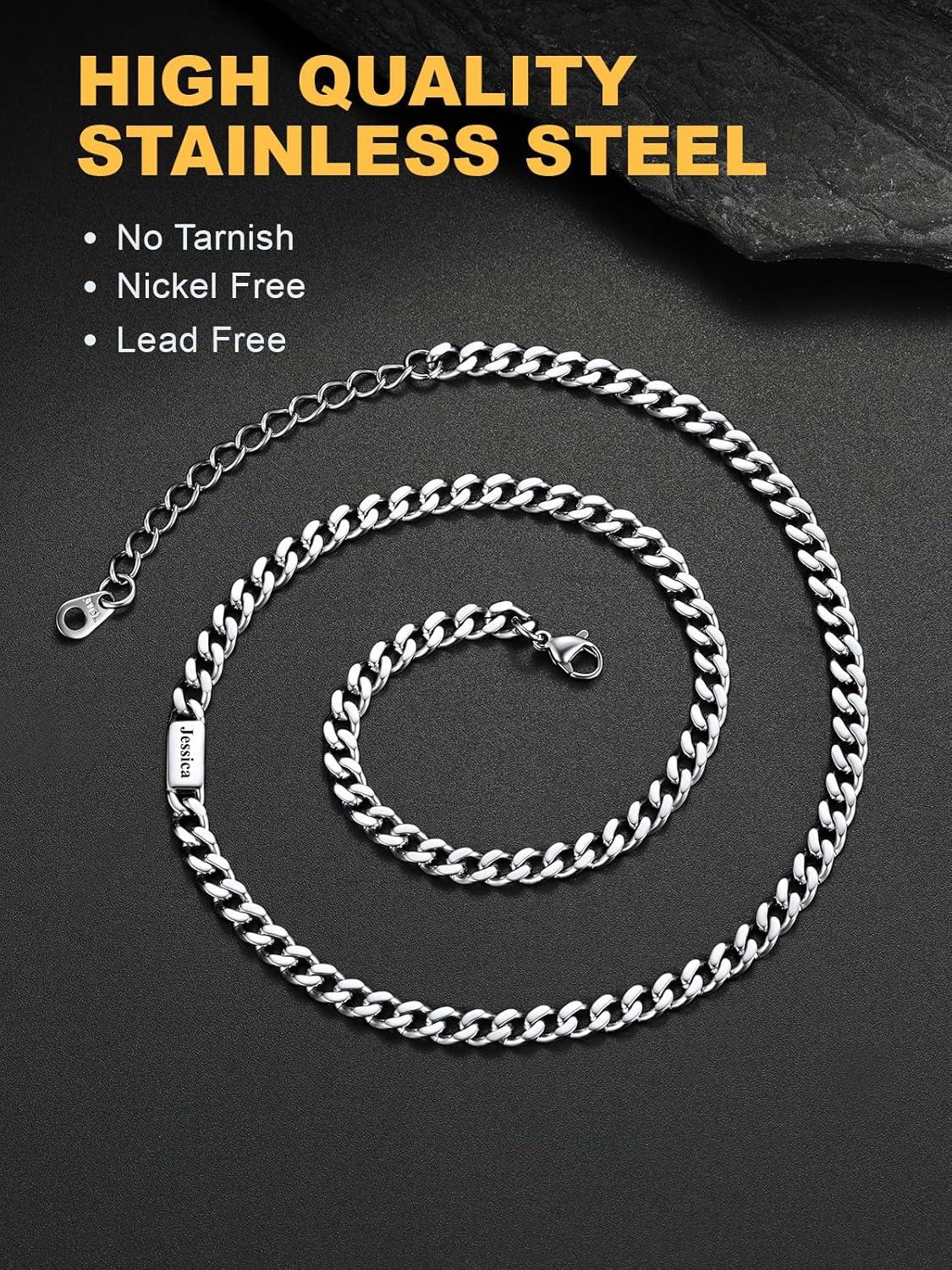 imageU7 Cuban Link Chain Custom Name Necklace for Men Stainless SteelBlackGold Plated Men Necklaces with 16 Names Engraved 57 mm Width 18202224 Inches Length Thick Hip Hop Family Chains Jewelrya 5mm Steel